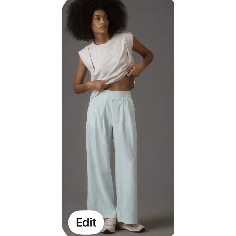 Daily Practice Anthropologie Pleated Pants Light Blue Wide Leg Paperbag Womens M